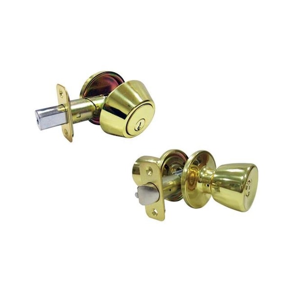Faultless 5002047 Tulip Polished Brass Metal Entry Knob & Single Cylinder Deadbolt - 3 Grade Right Handed 5002047 - main